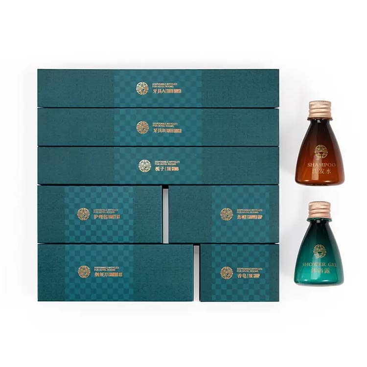 Custom Luxury OEM 5 Star Disposable Eco Friendly Guest Toiletries Kit Bathroom Accessories Set Hotel Amenities