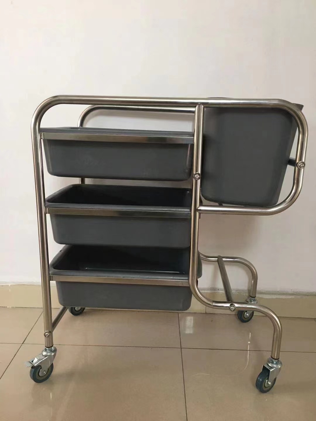 三层不锈钢收集车收餐车收碗车带垃圾桶酒店餐厅车服务车