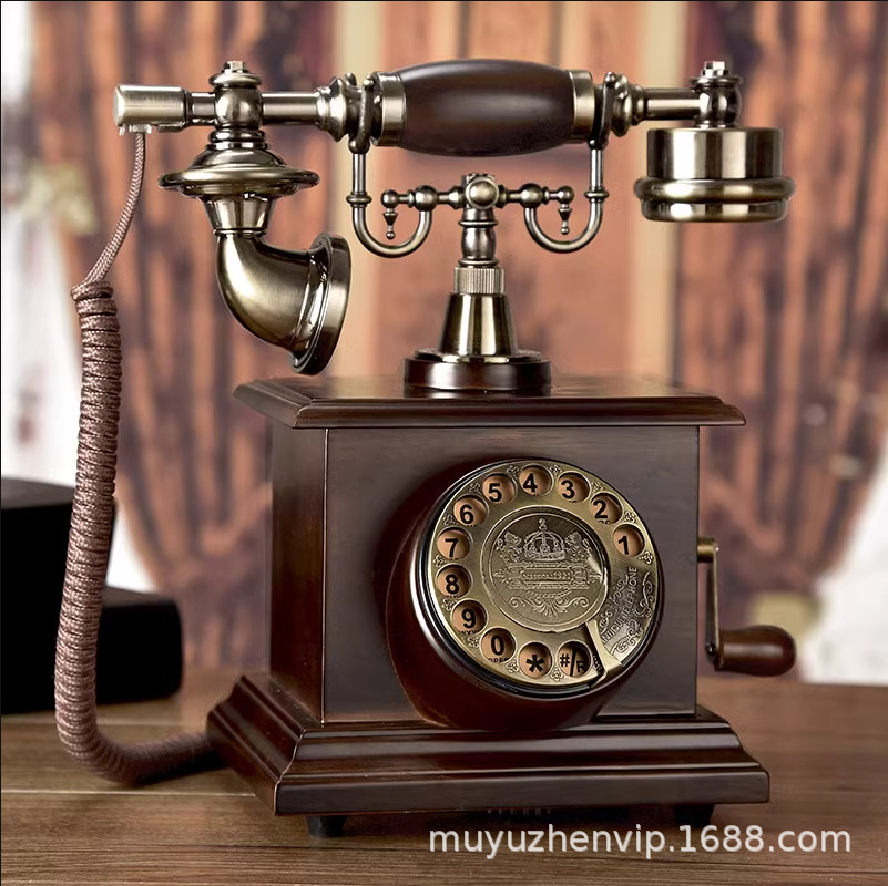 复古电话机欧式仿古新中式座机老式转盘实木客厅有线电话