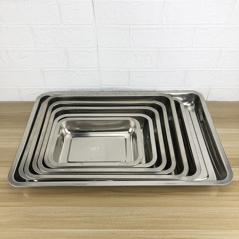 不锈钢长方形平底托盘酒店饭店食堂铁盘支持冲孔
