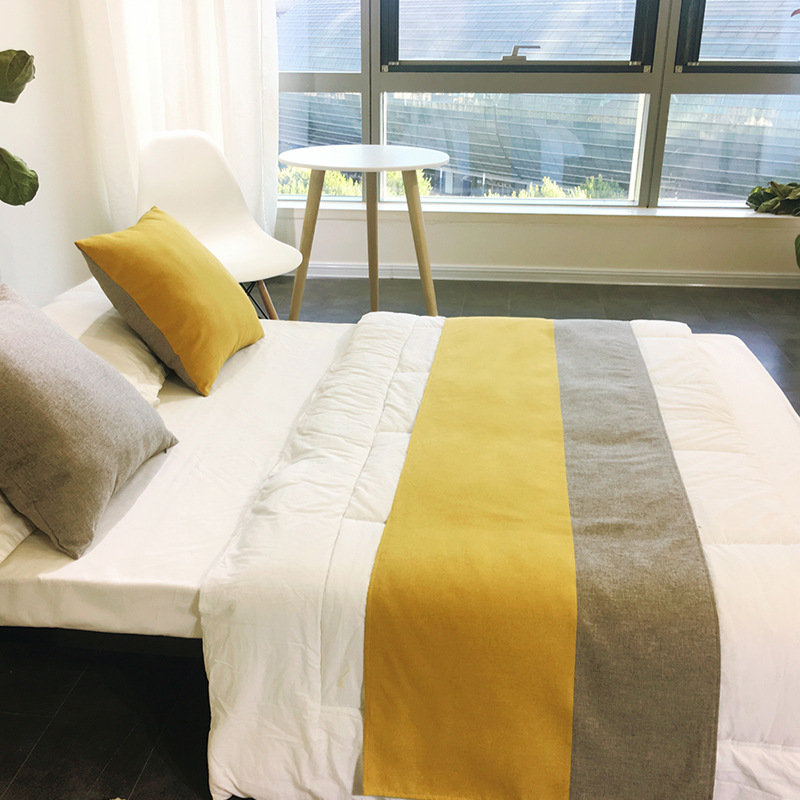 酒店纯色棉麻床旗床尾巾