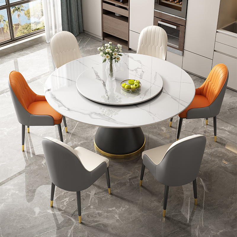 轻奢亮光岩板餐桌椅组合