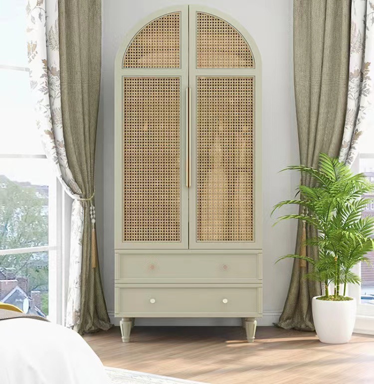 实木衣柜简约编藤衣物收纳柜