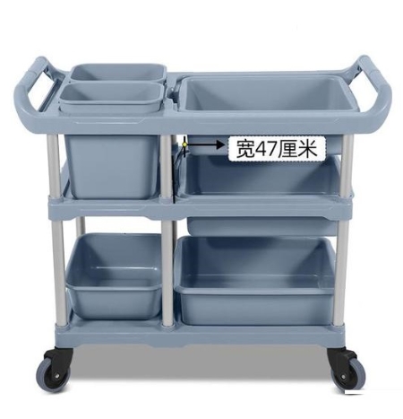 Hotel dining car three-layer silent trolley storage hanging bucket bowl collection car with garbage can multi-functional plastic